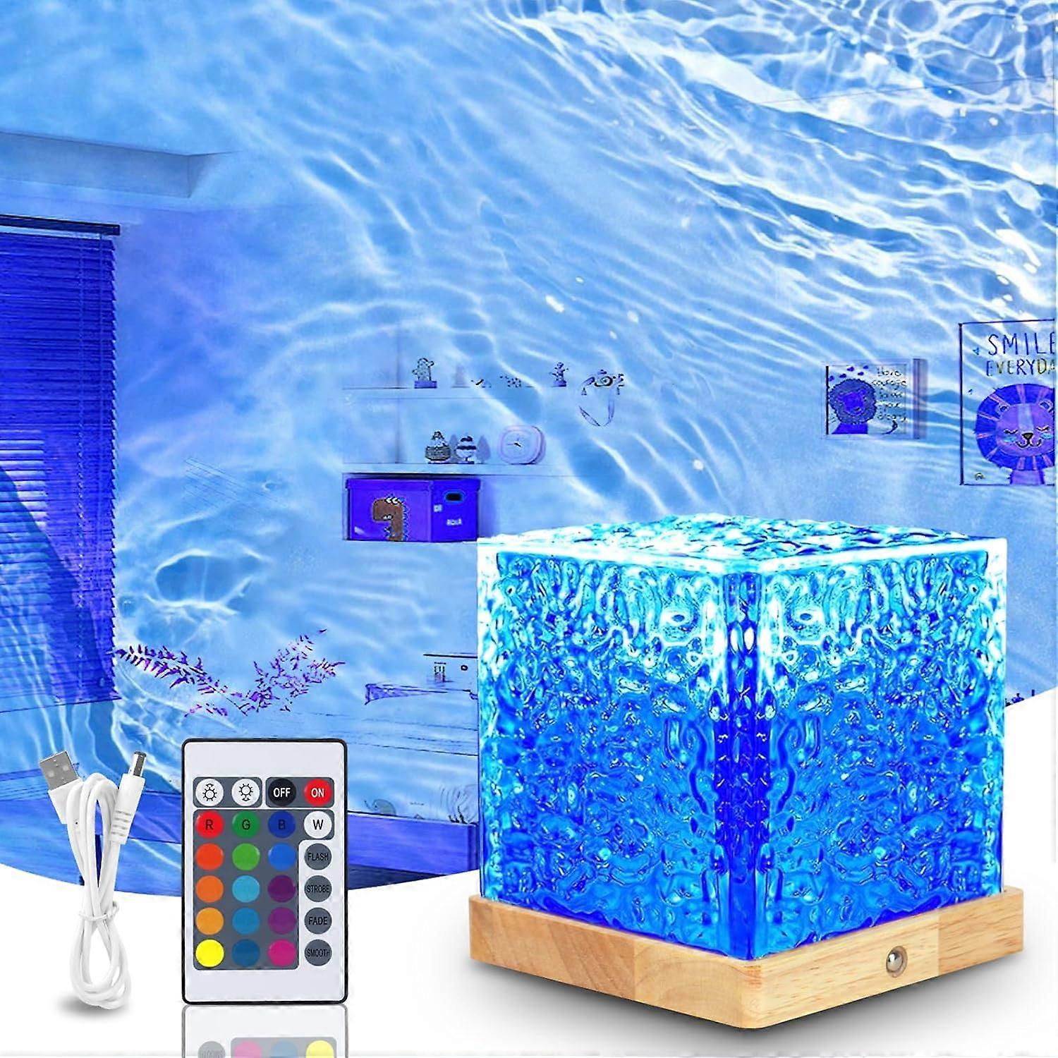 Ocean Lamp Night Light Table Lamp Starry Sky Projector - Water Waves Lamp Polar Light Projector 16 RGB Colour - Wooden Base with Remote Control