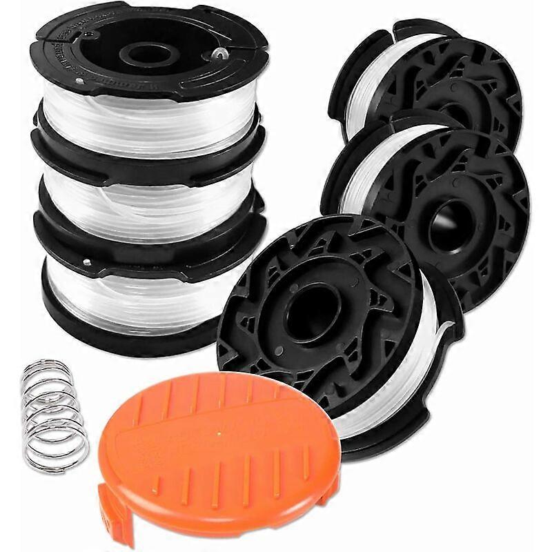 Wire axis cutting edges for black and deck edge cutting machines, 6 wire cutting spools with 1 spool cover and 1 spring -