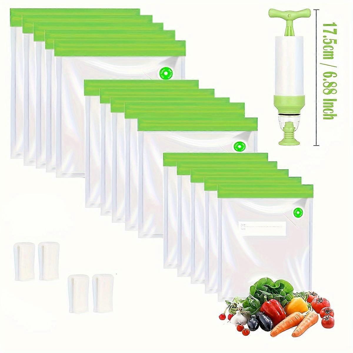 20pc Vacuum Seal Food Storage Bags Set - Reusable Sizes, Hand Pump, Sealing Clips - Extend Freshness, Home Kitchen Organizer