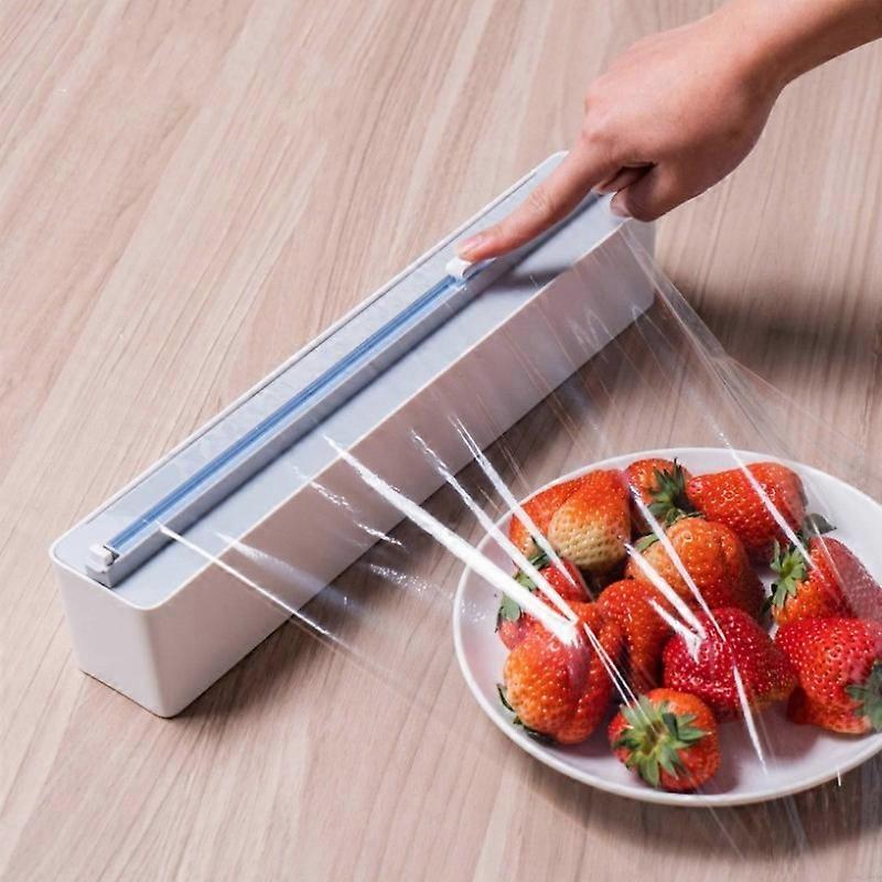 しがみつくフィルムカッターディスペンサー、再利用可能な食品ラップカッター、キッチン、レストラン、スーパーマーケットの包装果物用のスライドカッター付きプラスチックラップディスペンサー