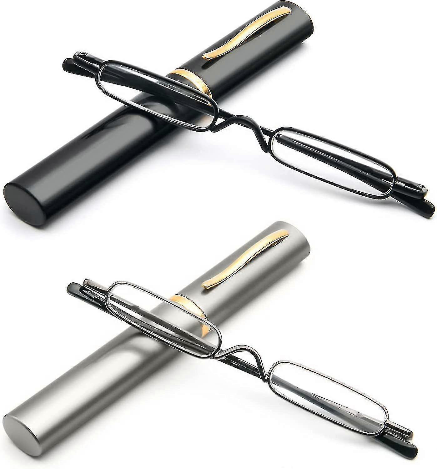 نظارات قراءة صغيرة للنساء والرجال 2 عبوة مدمجة صغيرة الجيب معدني قارئات مع حقيبة محمولة - ري