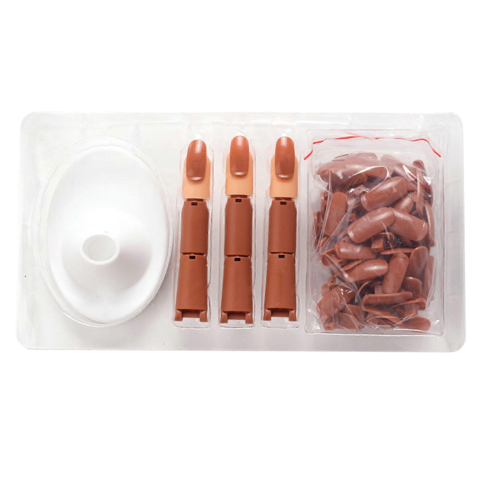 Nail Art Practice Finger Flexible Joints Fake Plastic Training Middle Finger With Base For Beginners Brown