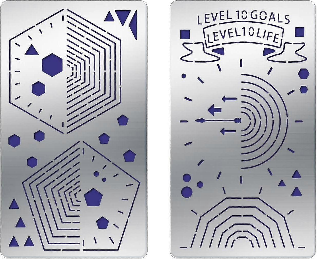 2pcs Diary Planning Form Metal Stencils Templates (4x7 Inch) Level 10 Goals Metal Journal Templates Ruler