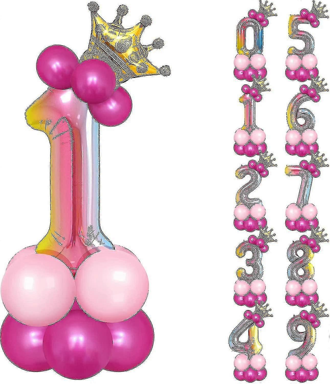 32 Inch Number Foil Balloons Set Rainbow Gradient Helium Number 4 Balloon Tower With Crown And 16pc-sy