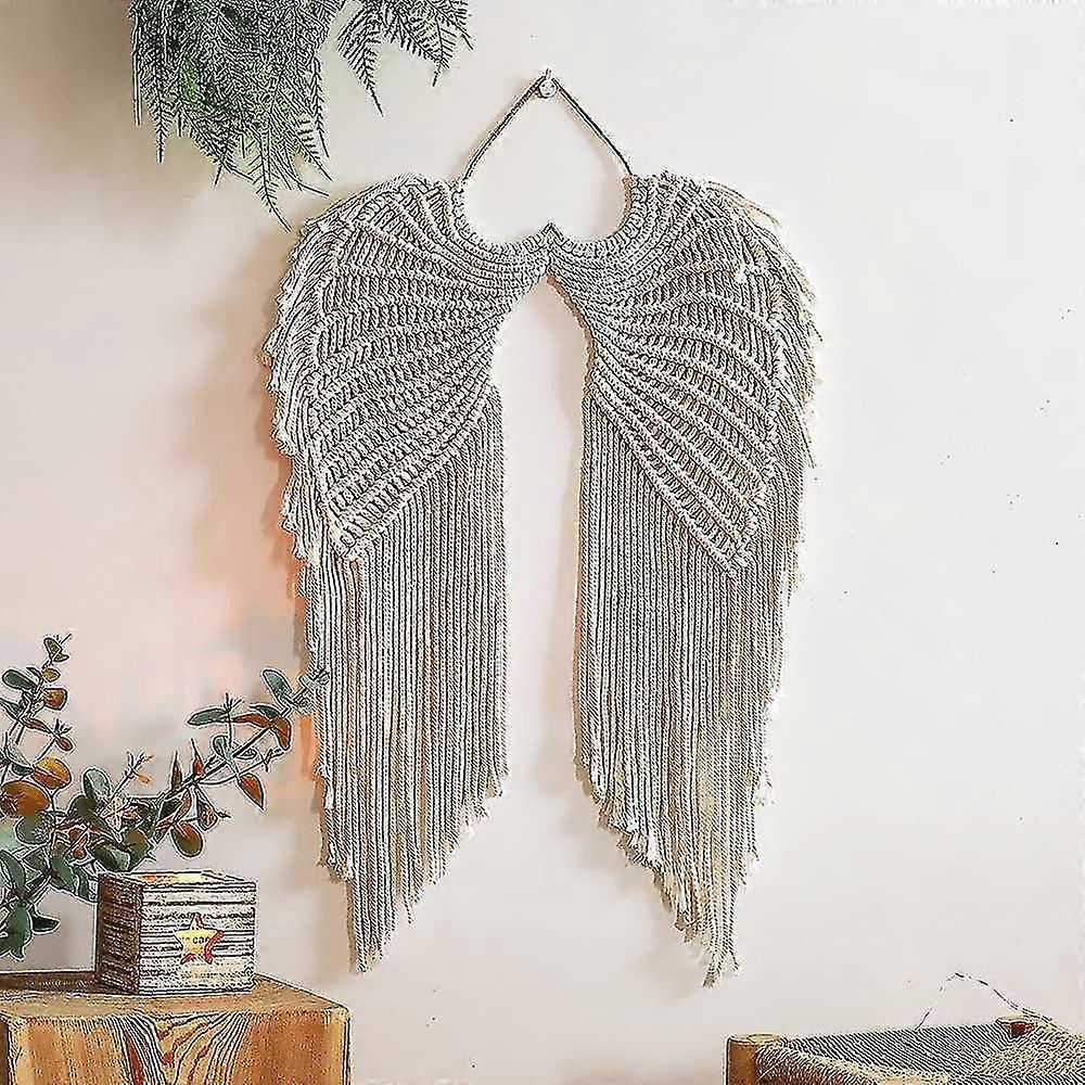 שטיחי קיר ארוגים כנפי מלאך - קישוט קיר חבל כותנה קלוע - קישוט בוהמי יצירתי - שטיח מקרמה