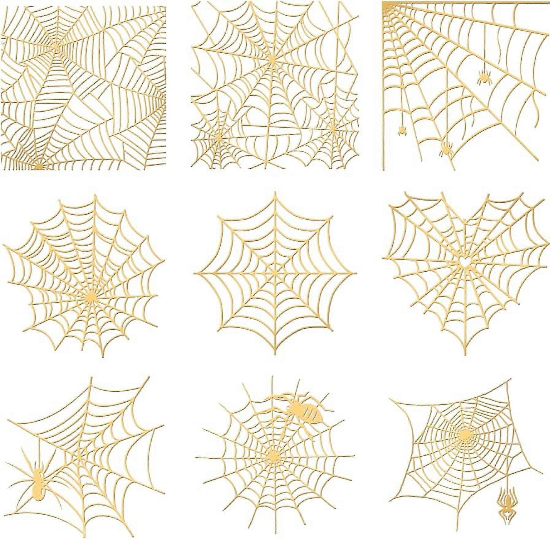 9 Pcs 1.6x1.6 Inch Spider Web Pattern Stickers Self Adhesive Golden Stickers Halloween Theme Metal Stickers Energy Stickers for DIY Scrapbooks Resin C