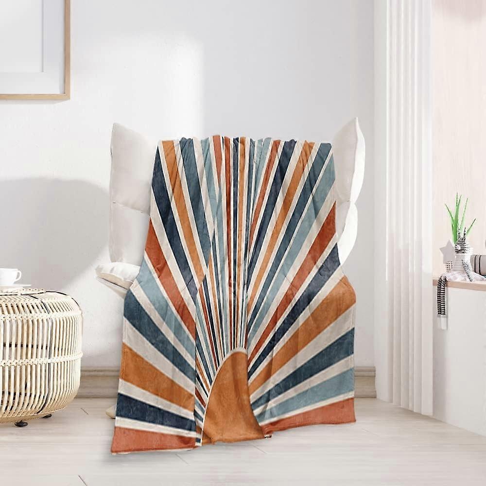 Boho Colorful Sunrise Throws Blankets Abstract Mid Century Modern Throw Blanket Minimalist Sun Boho Leaves Aesthetic Soft Warm Bed Bedding Women Blank