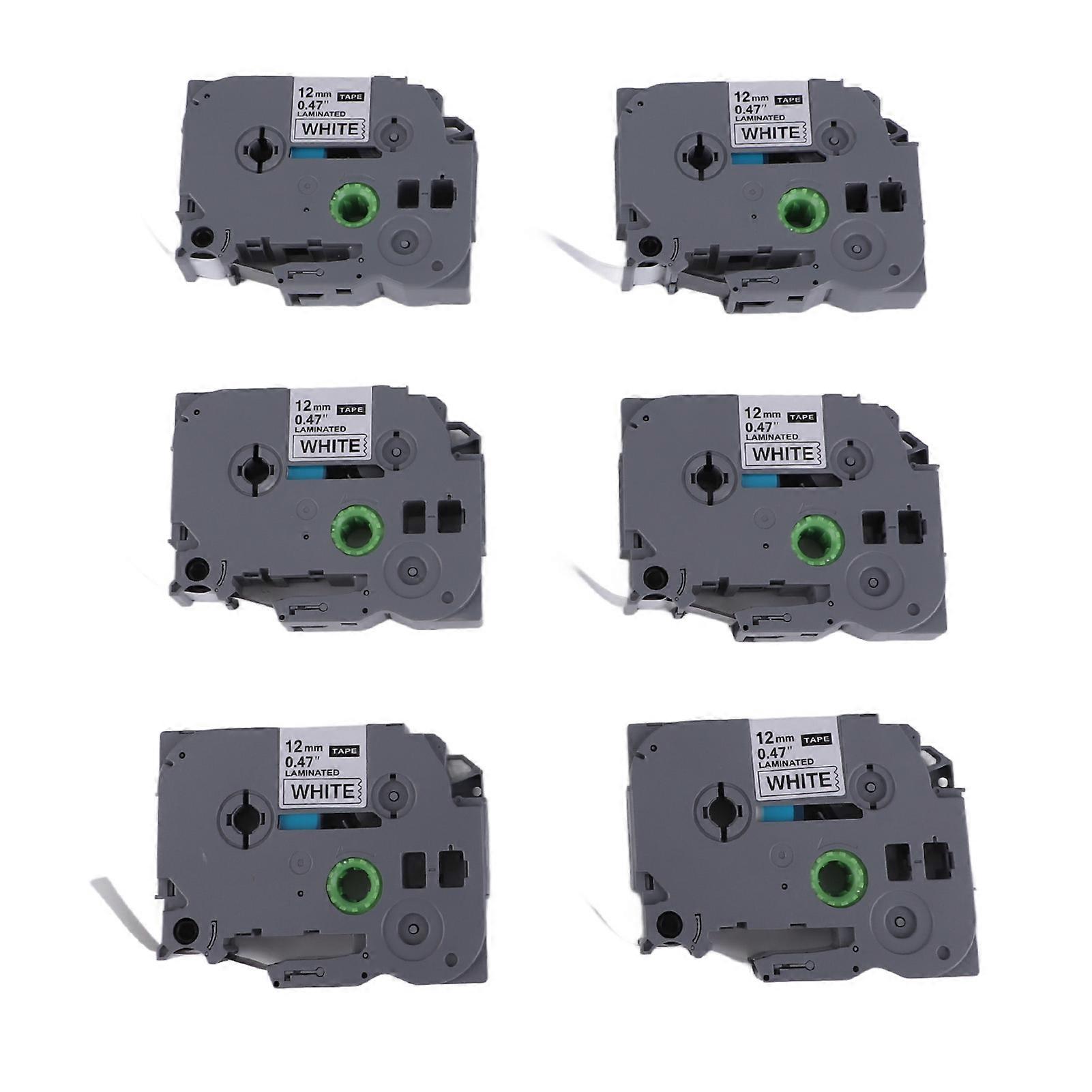 Label Maker Tape 12mm Width 8M Length Black On White Waterproof Covering Strong Adhesive Label Tape for TZC231 White Box of 6