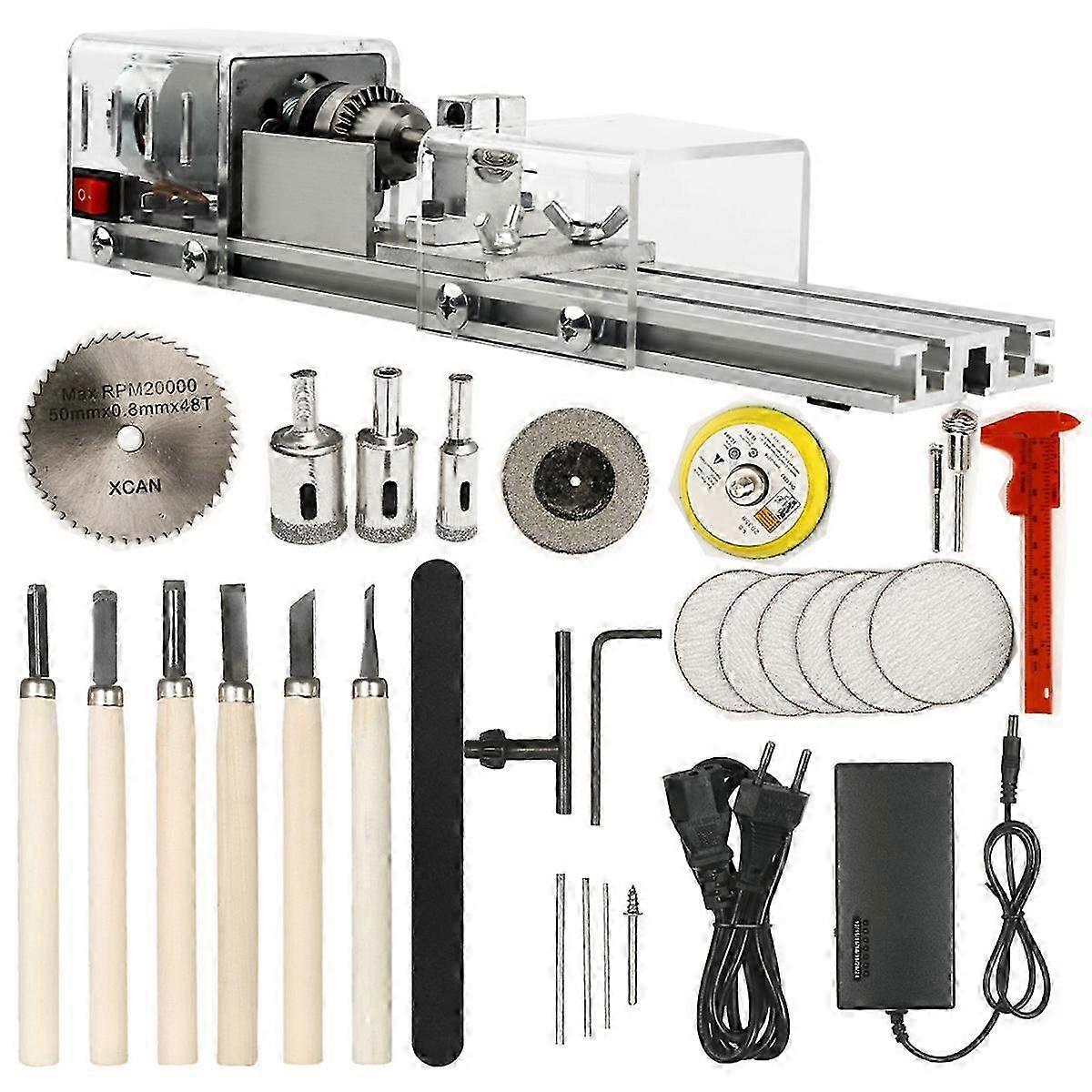 Mini Lathe Machine DIY Woodworking Wood Lathe Milling Machine Grinding Polishing Beads Drill Rotary