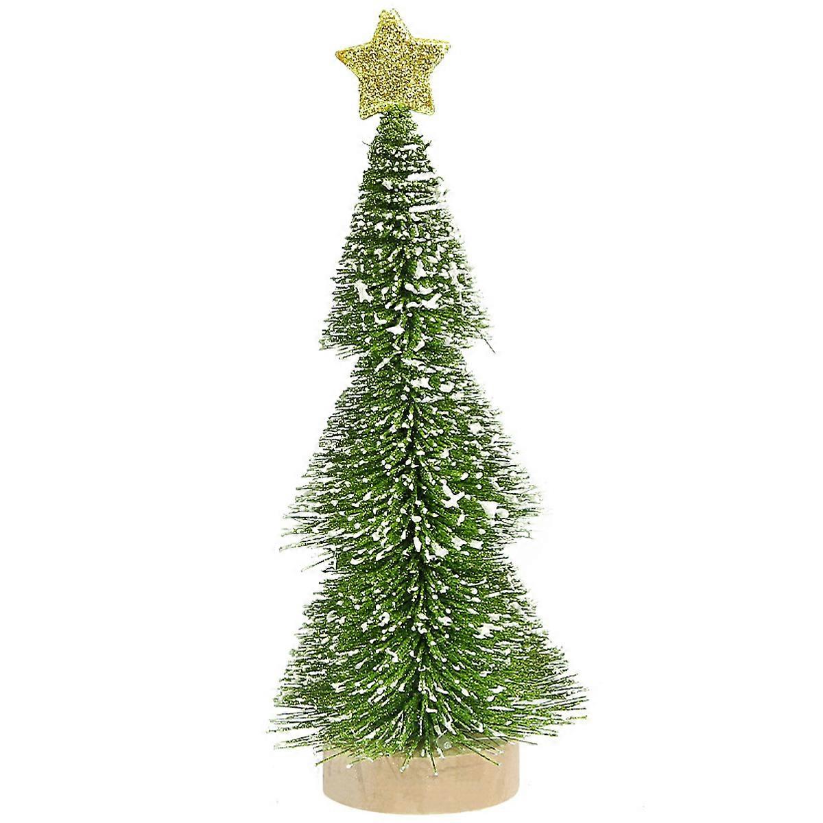 Mini Christmas Trees Decorations Star Green Christmas Trees Trees with Wooden Base, Artificial Christmas Trees for Village Tabletop Home Room Party Cr