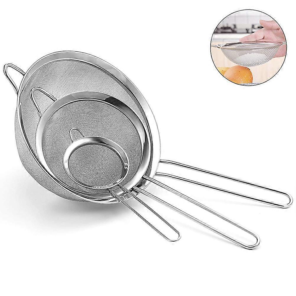 3PCS Fine Mesh Strainers Stainless Steel Kitchen Filter Food Strainers