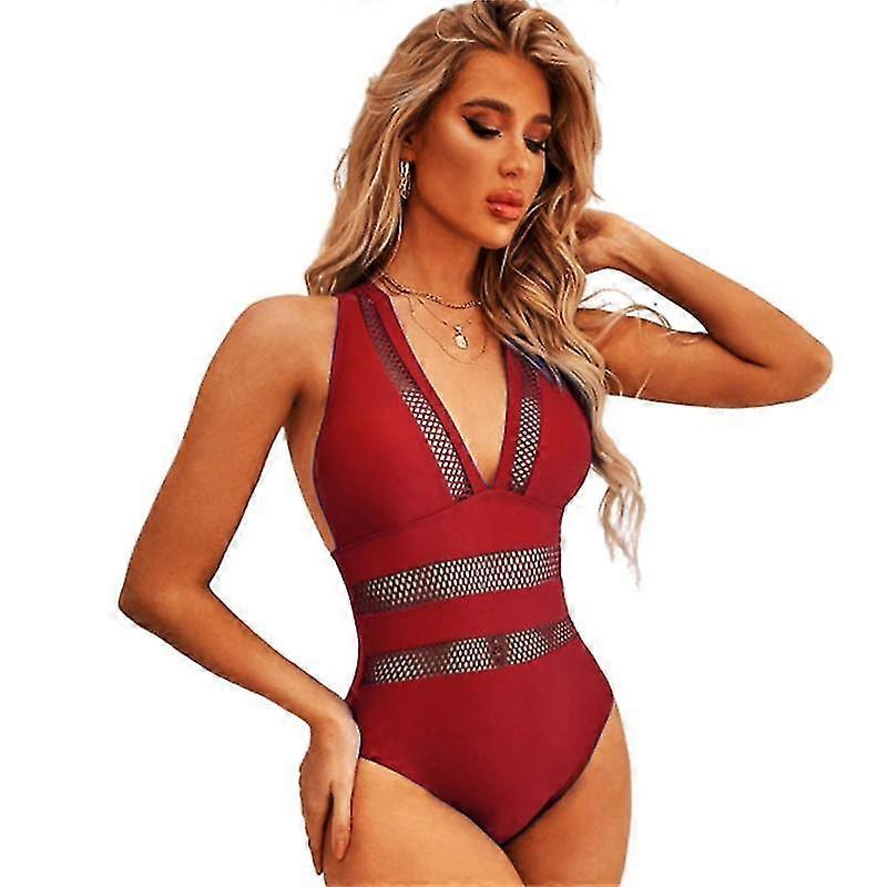Womens One Piece Swimsuit Sexy Deep V Neck Solid Bathing Suit