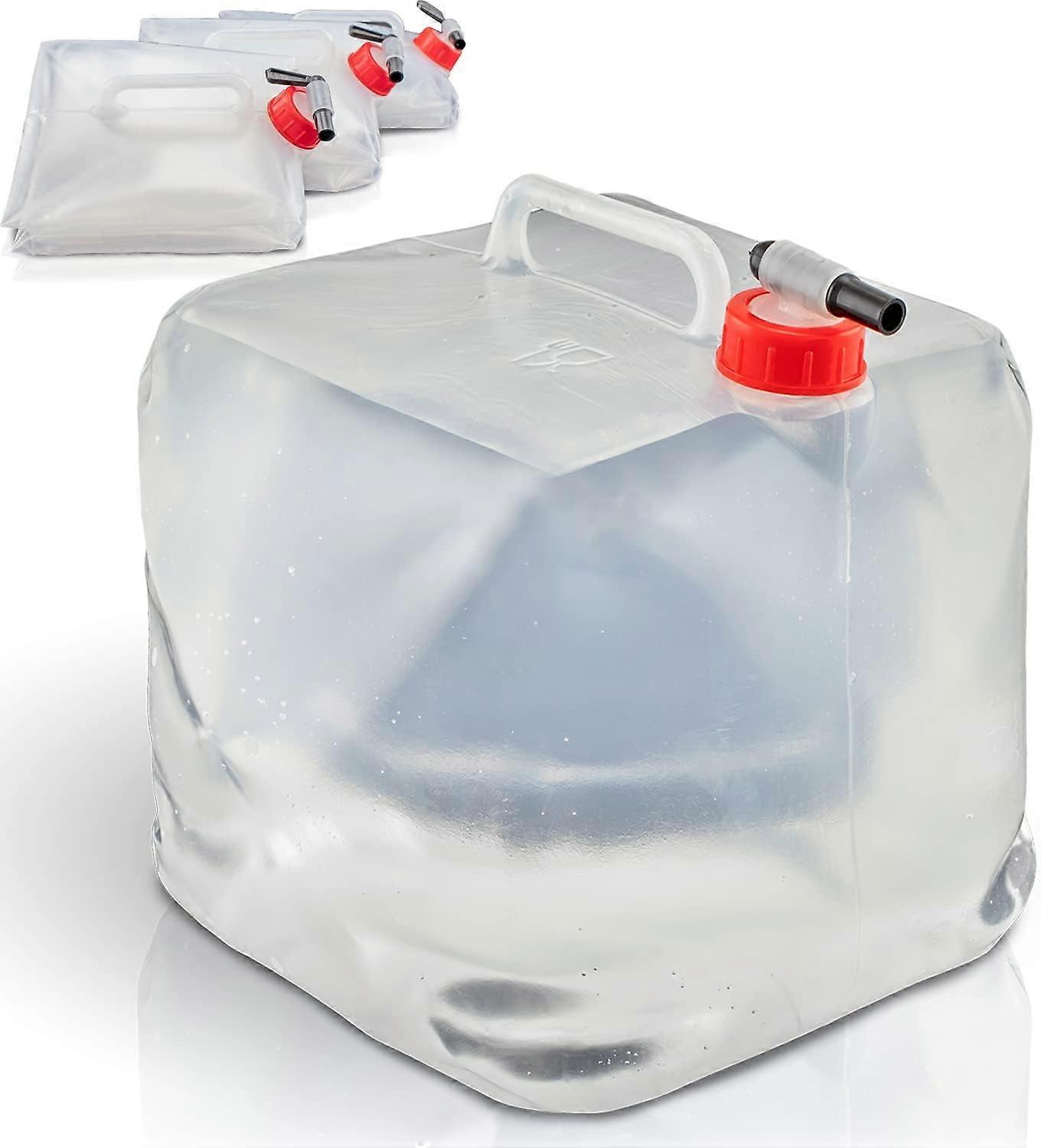 Set of 4 foldable 10-litre water jugs with practical pouring tap, carrying handle and screw cap, 100% leak-proof, suitable for camping, outdoors and m