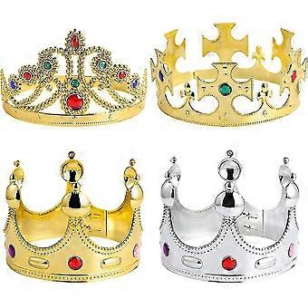 4pcs gull kongelig konge og dronning krone plast prinsesse tiara kostyme tilbehør festhatt