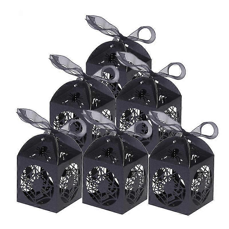 50pcs hollow spider web candy box creative halloween candy can exquisite candy container black style 2