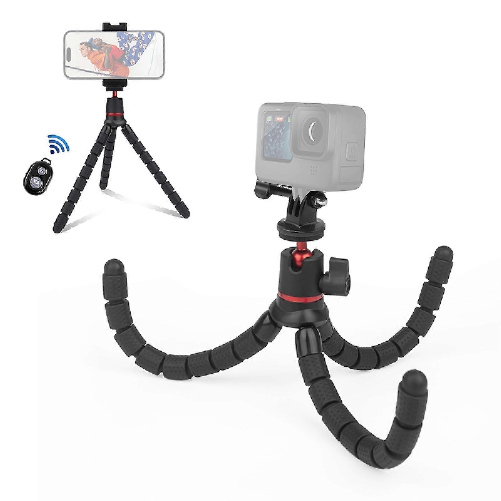 PULUZ Phone Tripod Tabletop Tripod Stand Octopus Flexible Tripod Holder 2kg/4.4lbs Load Capacity with Remote Control Phone Clip GoPro Adapter Compatib