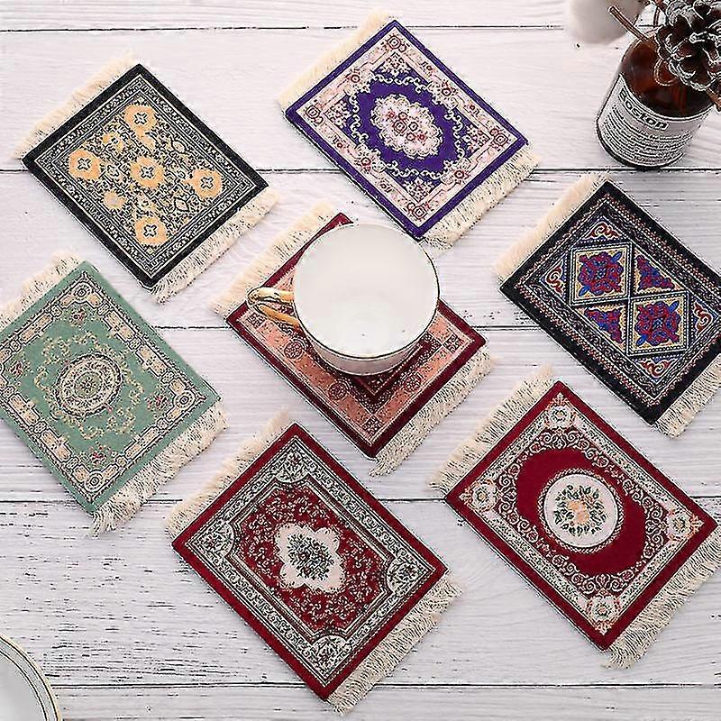 Persian Mini Woven Rug Mat Mousepad Retro Style Carpet Pattern Cup Laptop