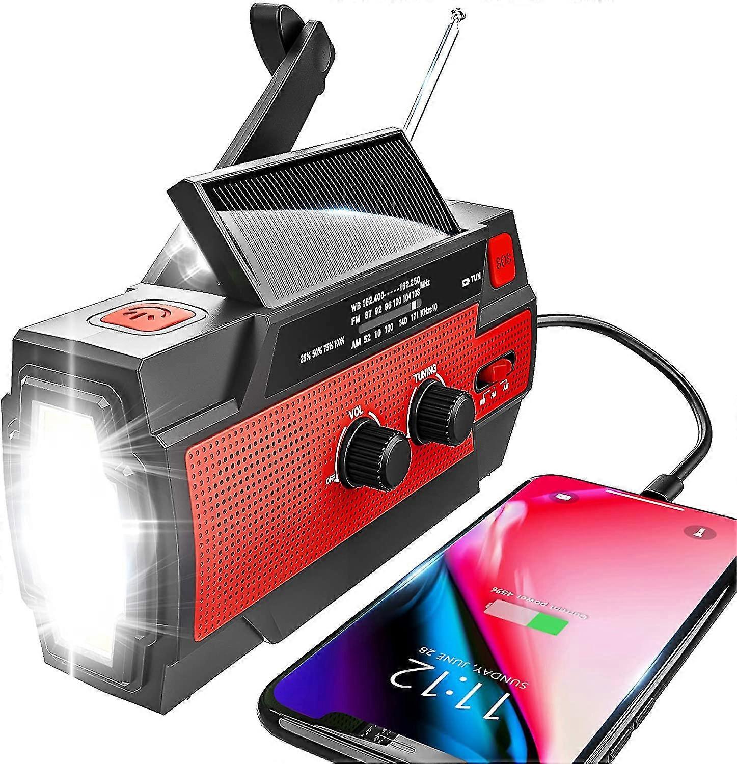 Emergency Radio, Hand Crank Solar Power, 4000mah Portable Weather Radio, Weather Radio, Outdoor Radio With Flashlight And Motion Sensor Reading Light