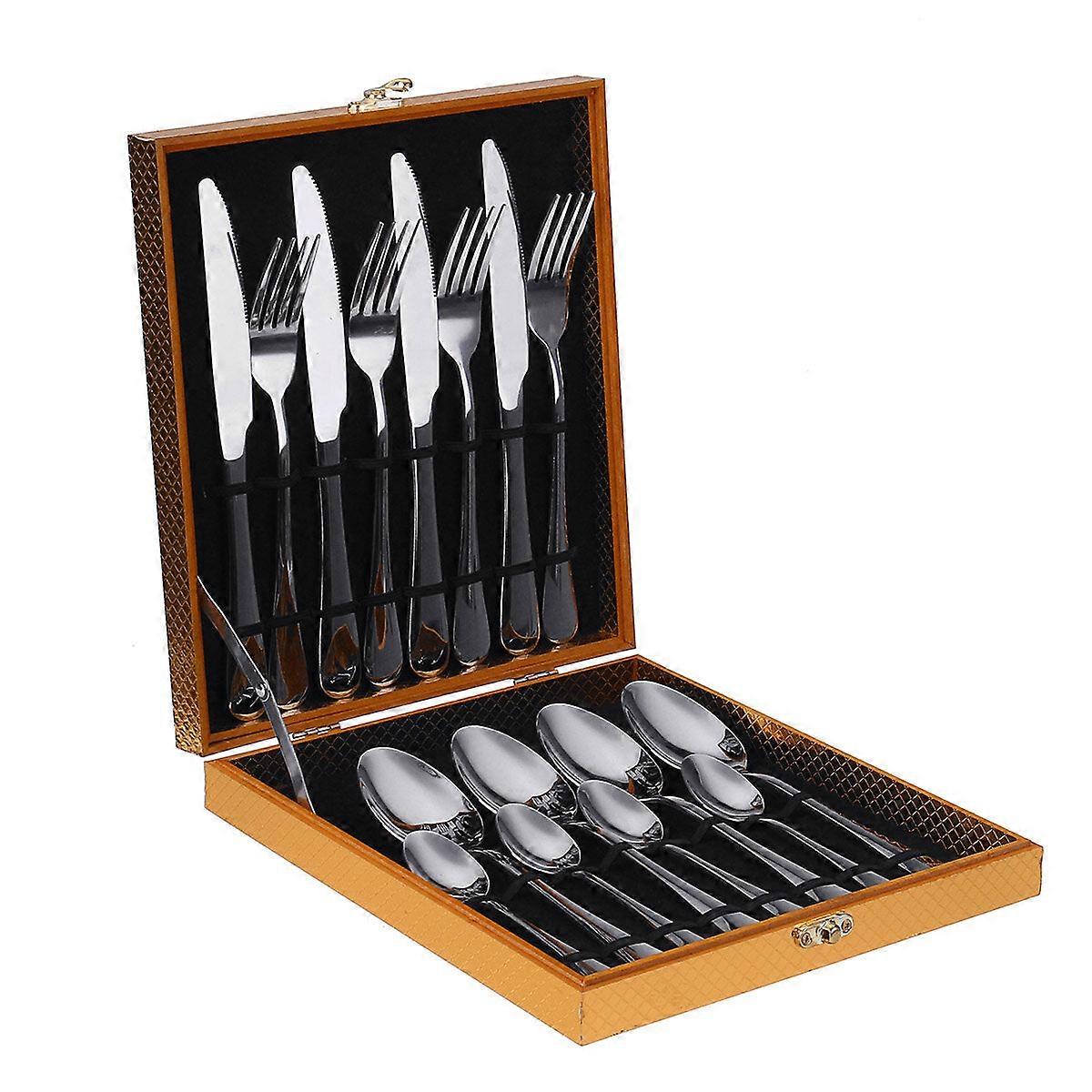 16Pcs Cutlery Set Stainless Steel Rainbow Fork Spoon Kitchen Dinnerware Sets With Storage Box