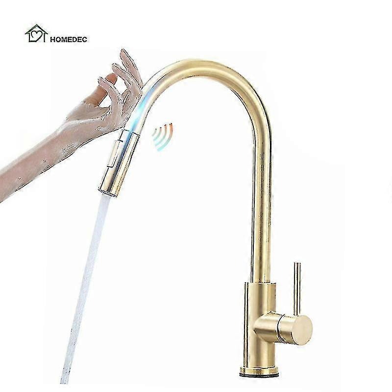 Moderne 304 rustfrit stål varm kold mixer vandhane træk sort børstet guld ud Smart Touch sensor køkkenhane