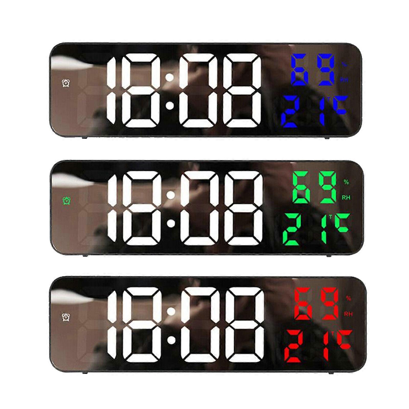 LED Digital Wall Clock Desk Alarm Calendar Temperature Humidity Date Display NIG