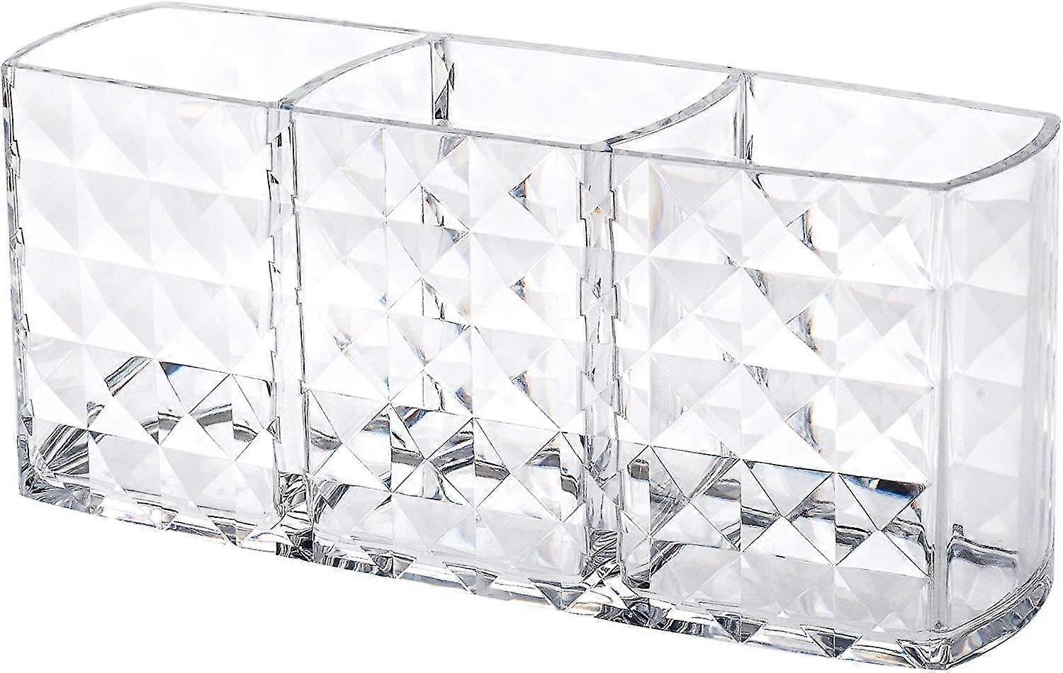Makeup Brush Holders With 3 Compartment,acrylic Clear Small Sparkle Eyebrow Penc