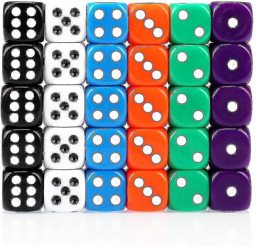 30x Dice 6 Sided 16mm 6 Colours Spot Dice Set For Dice Games