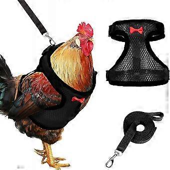 Chicken Harness with Leash, Upgraded Double Adjustment Chicken Harness and Leash Set for Hens, Duck, Goose, Small Pet (Black