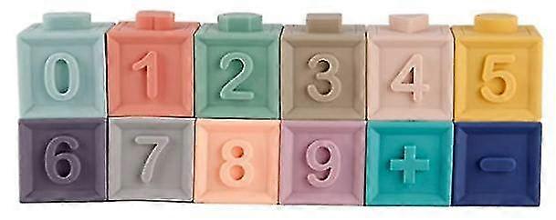 12pcs Baby Blocks Soft Building Toys Educational Toys With Number Animal Shape Texture