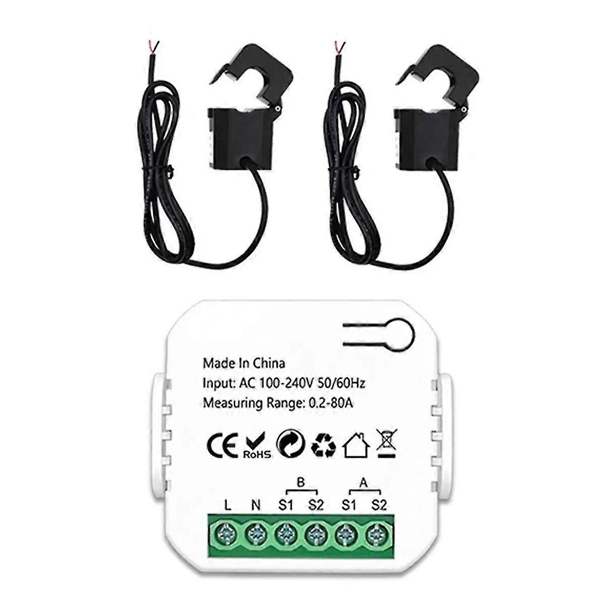 Zigbee 2-Kanal-Energiezähler bidirektional mit Stromsensor Tuya Smart Monitor Power 80A 110V/240V Gateway erforderlich