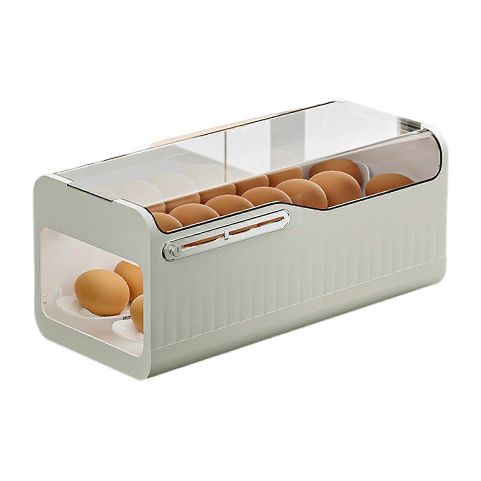 Refrigerator Egg Storage Box 2-Layer Large Capacity Transparent Stackable Design Automatic Rolling Kitchen Countertop Egg Organizer Tray