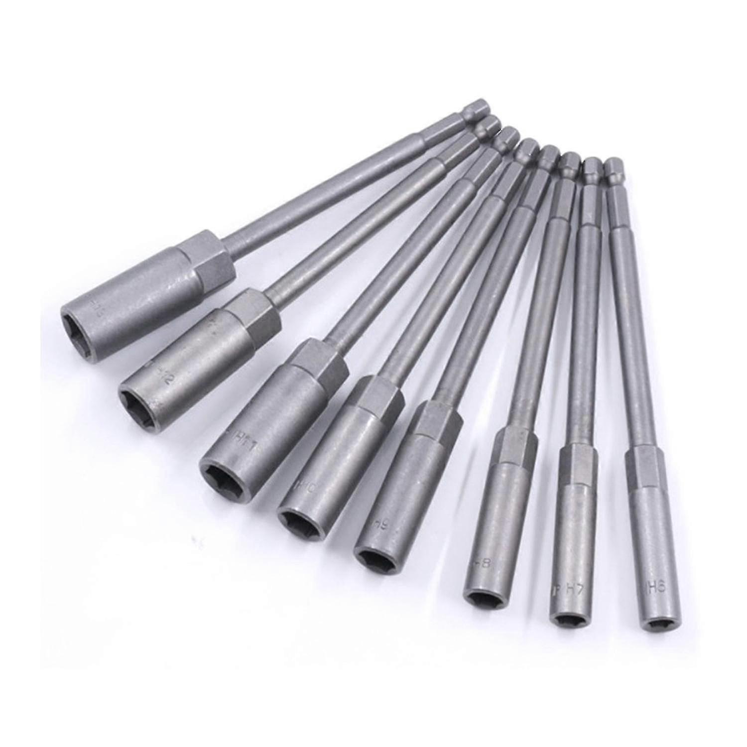 8pcs Socket Adapter Power Nut Driver Long Metric 150mm 1/4 Inch Hex