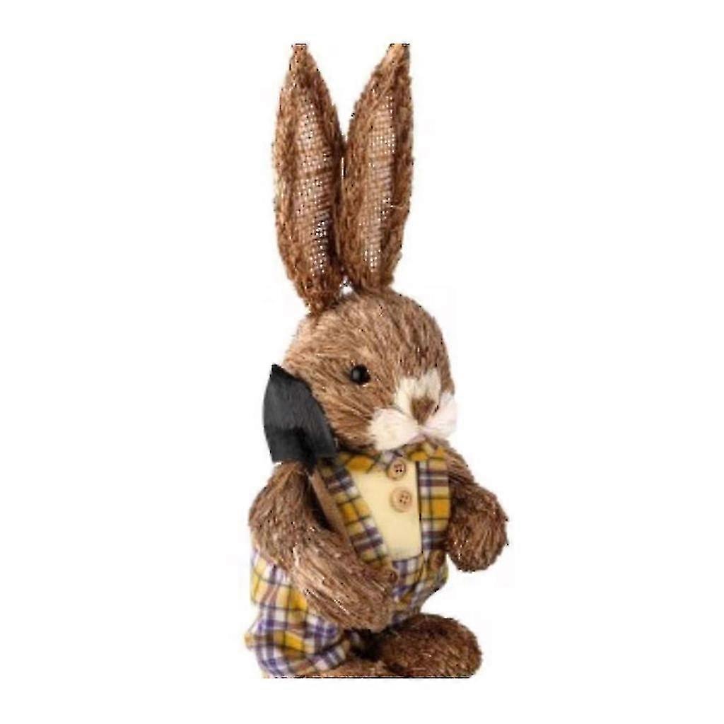 14inch Artificial Straw Rabbit Decoration Standing Bunny With Carrot Ornaments