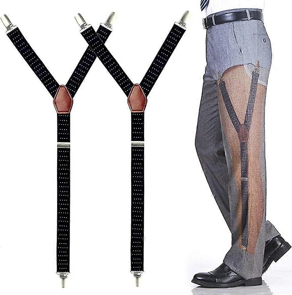 Mens Y-style Shirt Stays, Adjustable Elastic Garter Straps Sock Non-slip Clamps, Black, Large