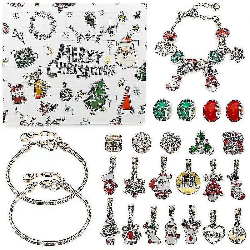 女の子のためのブレスレットアドベントカレンダー2021クリスマス、2ブレスレットのDIYビーズチャーム、クリスマスホリデーへの24日間カウントダウン