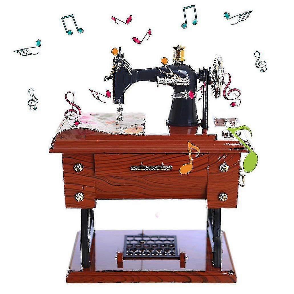 Mini Sewing Machine Music Box Mechanical Birthday Gift Table Dcor