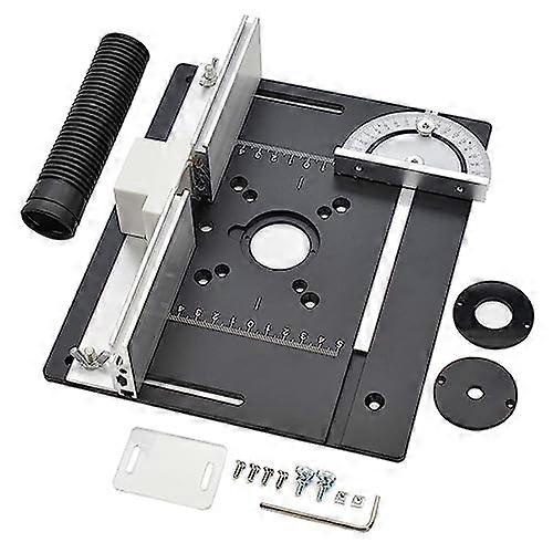 Milling Table Insert Plate, Aluminum Router Table Top with Back Guide and Angle Ruler, Universal Cutting Machine Board for Woodworking Benches (Black)