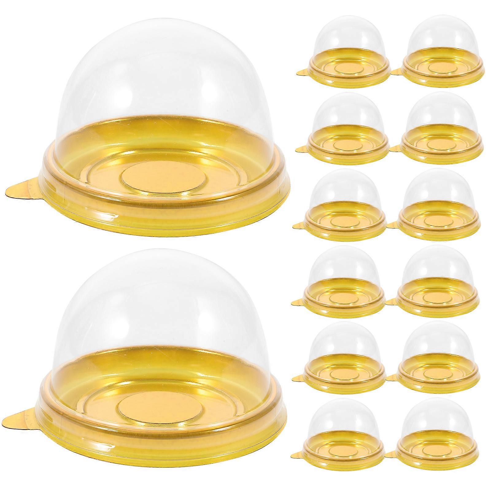 100pcs Round Plastic Egg-Yolk Puff Container Transparent Mooncake Dome Boxes Baking Packing Box (Golden Tray)