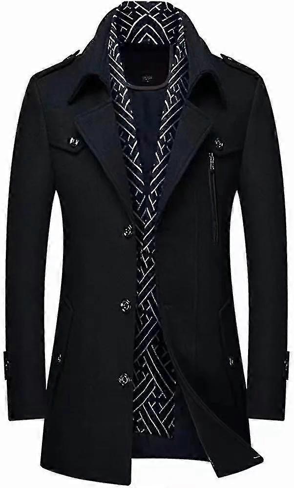 Men's Single Breasted Mid-length Winter Woolen Business Coat