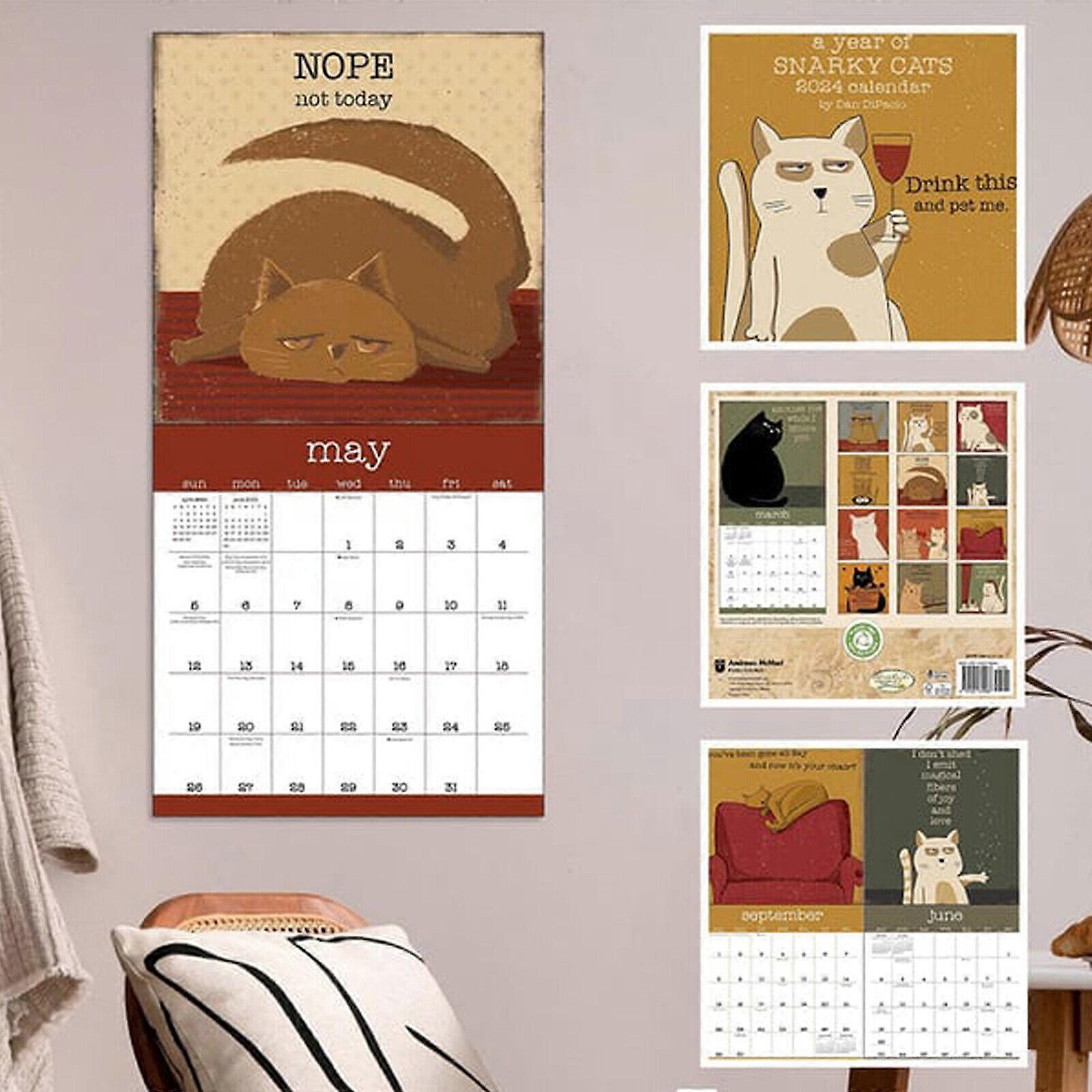 2024 Calendar A Year Of Snarky Cats Cat Square Wall Calendar,100% New