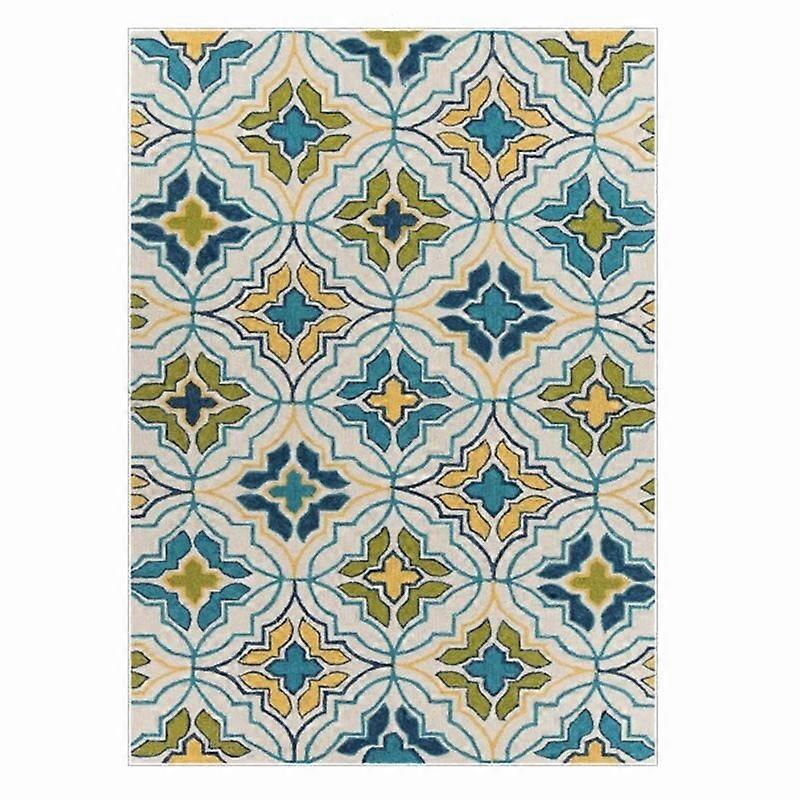 Anti-wrinkle Soft Green Flower Carpet for Bedroom Ethnic Style Geometric Design Carpet Non-slip Area Rug Floor Mat