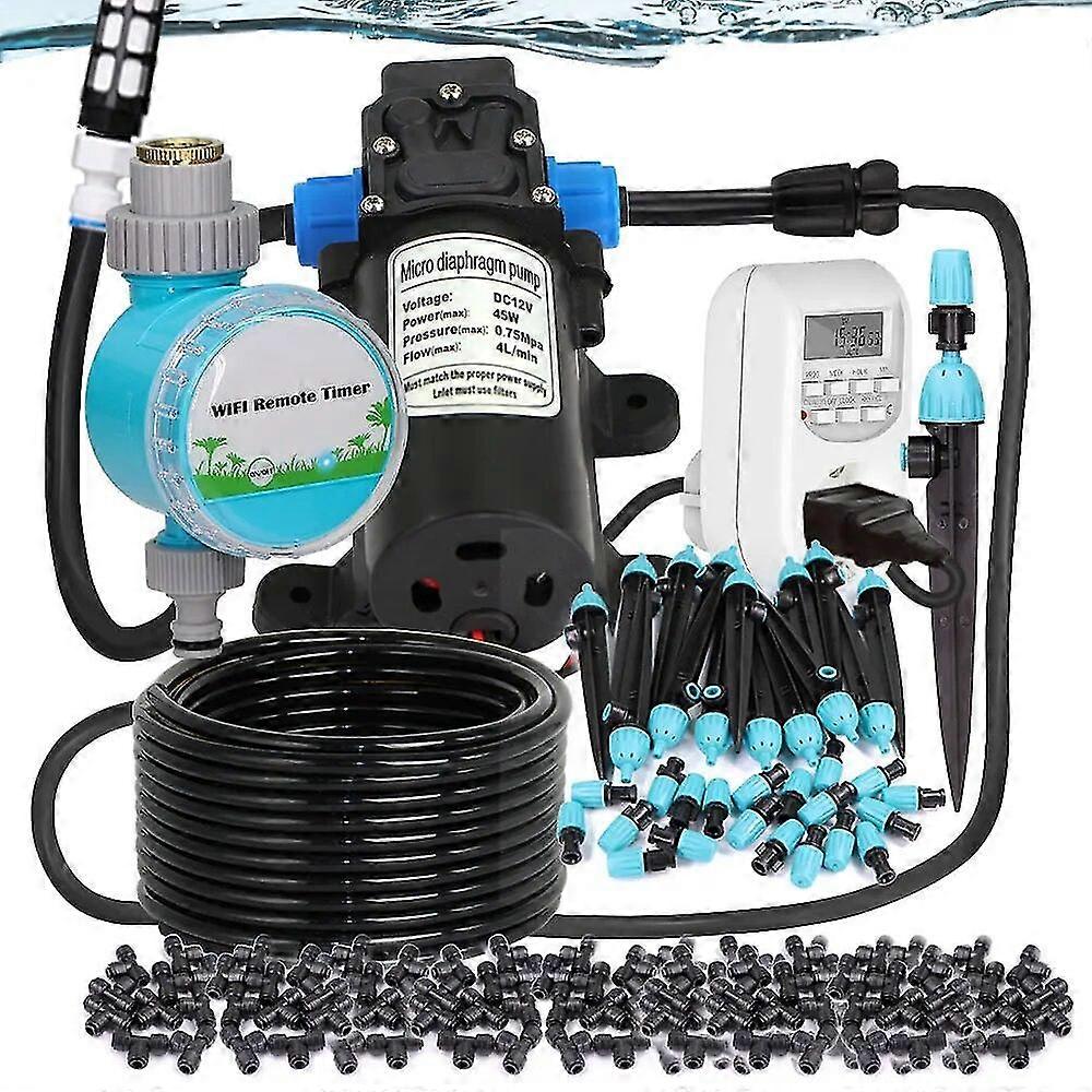 Utmerket hage 1/4 Justerbar Sprinkler Stake Vanning Kit Smart fjernkontroll Timer Automatisk vanningsutstyr for planter Pot