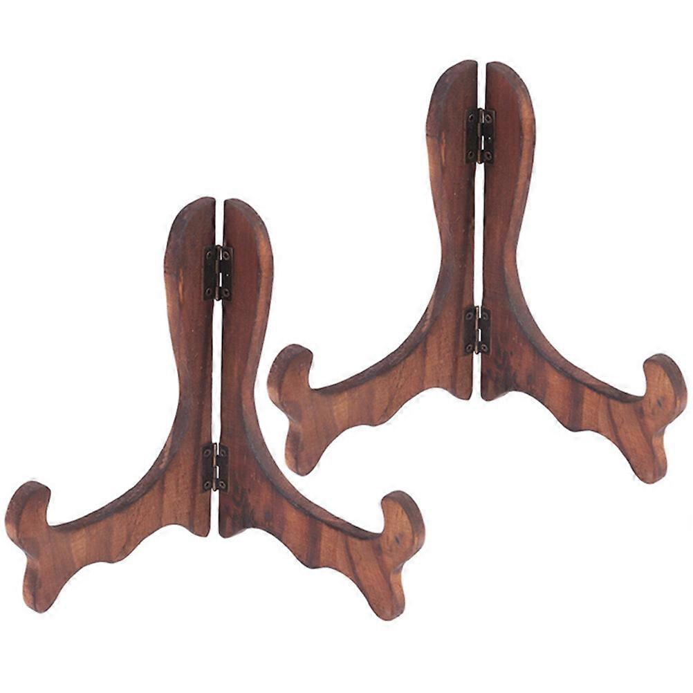 2pcs Plate Display Stand Dish Easel Rack Desktop Display Holder Wood Easels