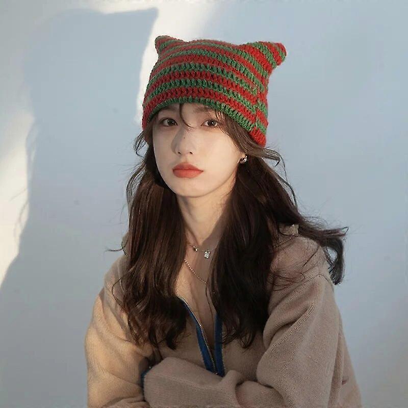 Y2K Trend Harajuku Beanie Hat Little Devil Striped Women Knitted