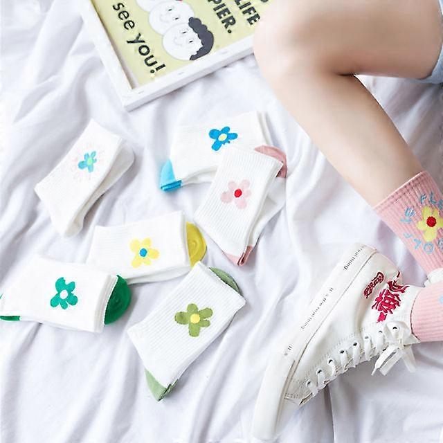 5 أزواج حزمة النساء الجوارب فتاة الكرتون زهرة جميل سعيد مضحك لطيف Kawaii قارب الكاحل قصيرة القطن الجوارب زهرة، EU35-39 US5-7.5