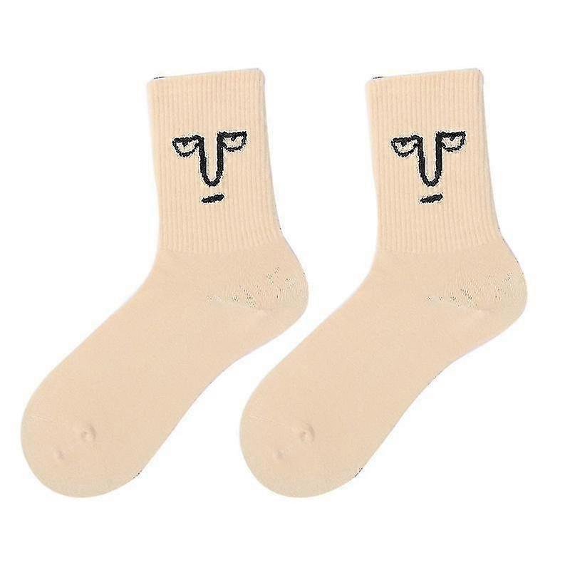 Corée Funny Expression Femmes Chaussettes Longues Automne Coton Respirant Mid-tube Chaussettes