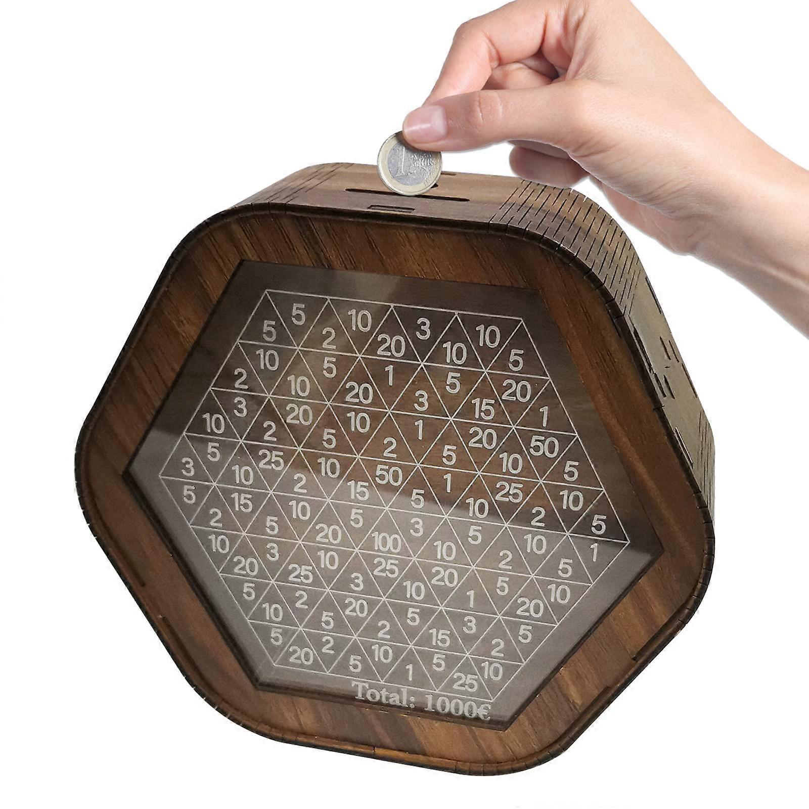 2023 New Hexagonal wooden piggy bank with digital scale