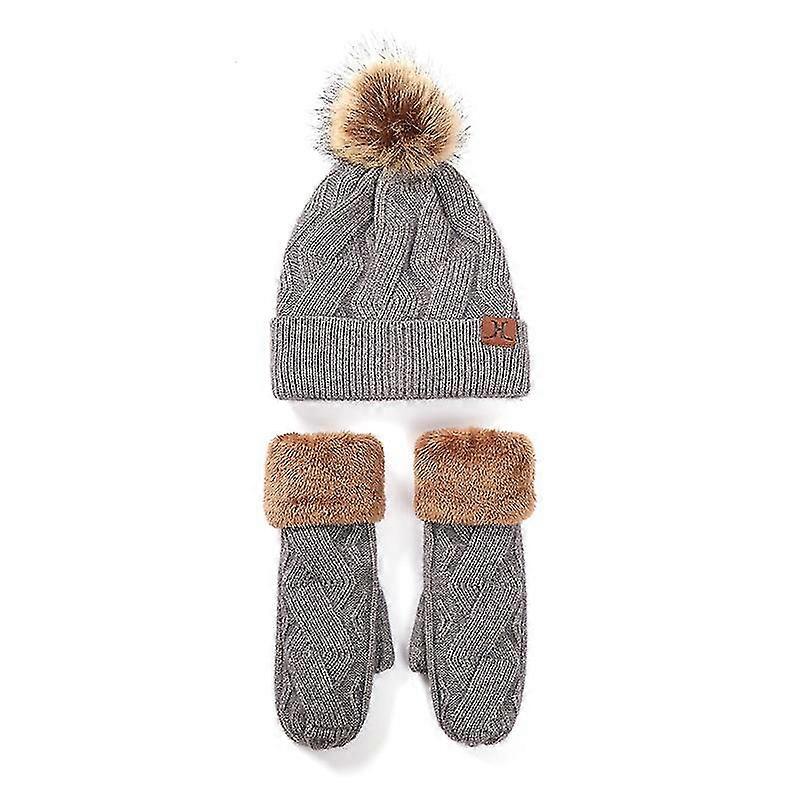 Chapéu e luvas para mulheres, chapéu de inverno térmico e luva 2 pcs definido