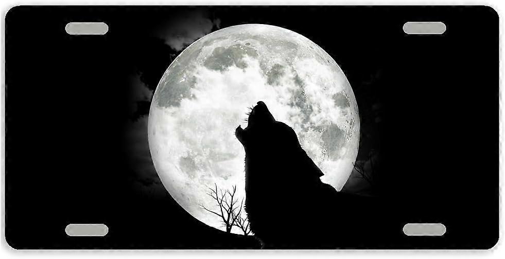 Tampa de Placa de Licença de Carro de Metal Lobo da Lua Cheia com 4 Furos 12 x 6 Polegadas