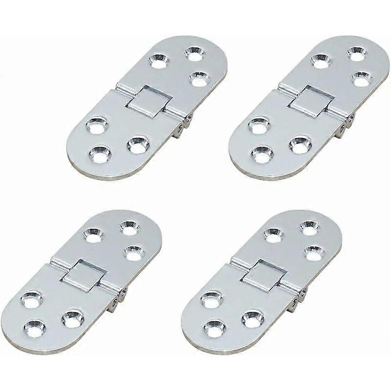 4 PCS Folding Table Hinges Flat Foldable Cabinet Door Hinge Zinc Metal Round Edge Sewing Machine Folding Table Furniture Flip Stand (Silver)